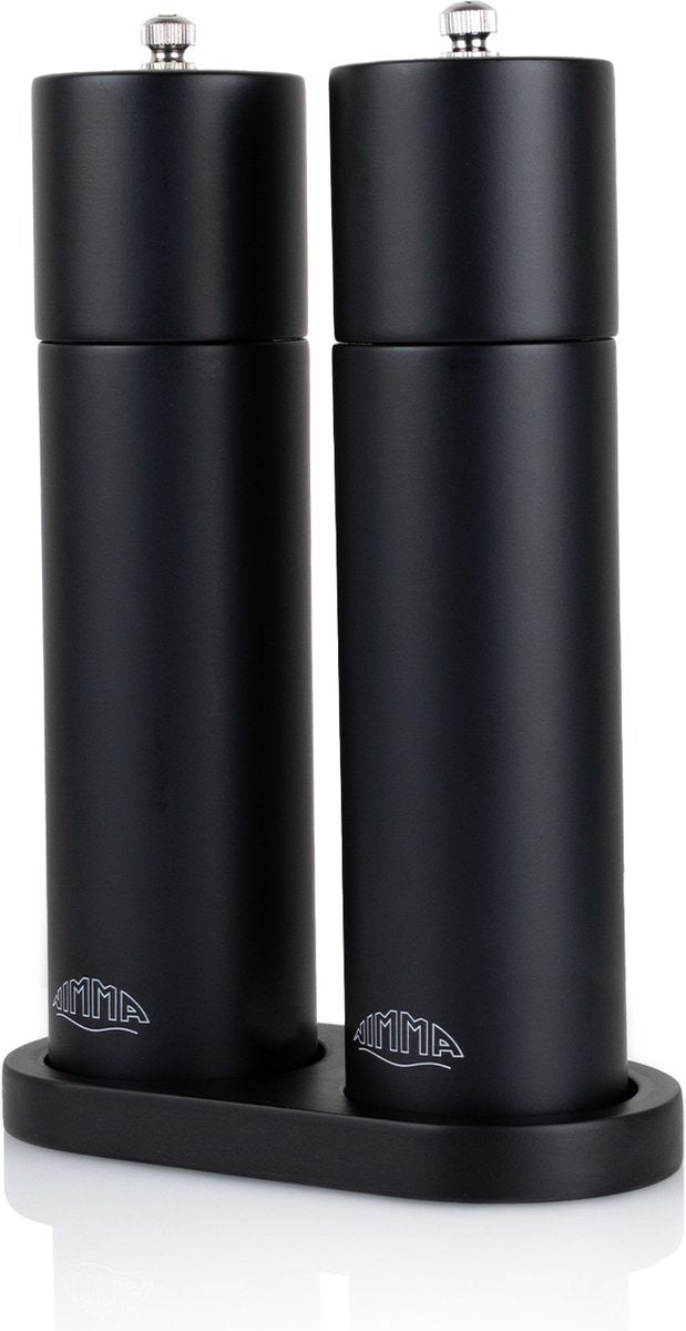 Moulin à sel et à poivre -Nimma® - cuillère incluse - mouture réglable - bois d'acacia durable - noir