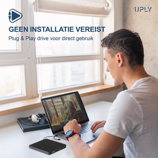 Lecteur DVD externe - UPLY - Windows et Mac - USB C et USB 3.0 - Pour ordinateur portable - Lecteur et graveur DVD externe - CD