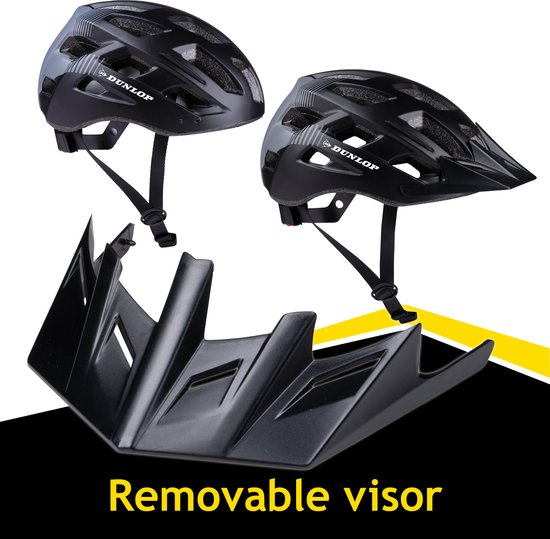 Dunlop Bicycle Helmet - Casque VTT - Taille L - Ajustable 58-61cm - Eclairage LED - Noir