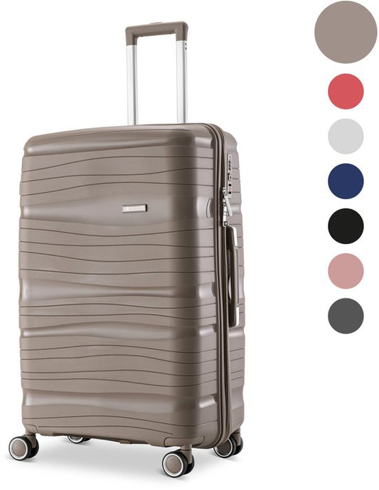 SKYCASES Travelin' Charm - 28-inch Large Travel Suitcase - Number Lock - 41x24x69 cm - 98L - Lightweight, Waterproof & Durable - Champagne V2