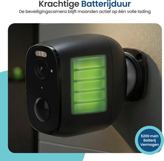 Caméra de sécurité sans fil Gologi pour l'extérieur et l'intérieur - Caméra de surveillance avec batterie 5200 mAh - Rechargeable via USB-C - Vision nocturne - Détection de mouvement - Fixation magnétique - Caméra HD 5 MP avec Wi-Fi et application - Camér
