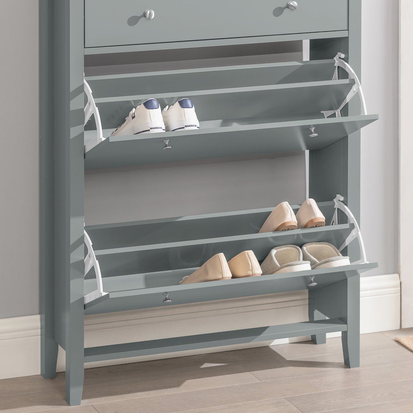 SoBuy - Meuble à chaussures avec 2 abattants et 1 tiroir - 80 x 25 x 108 cm - Gris