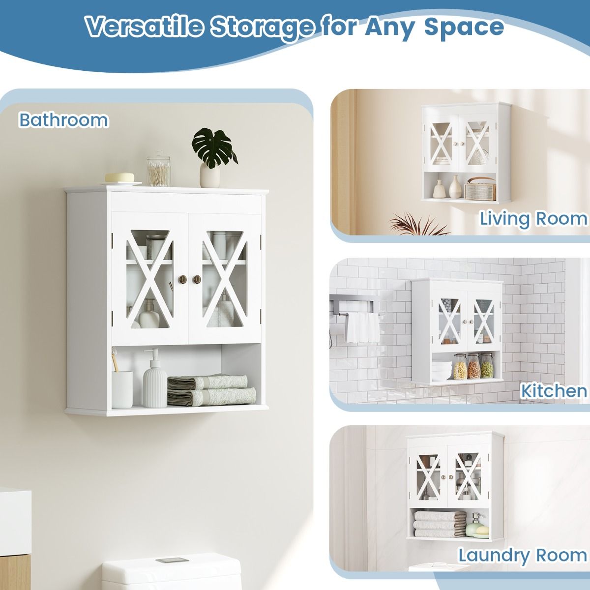 coast Bathroom Hanging Cabinet - White - 54 x 20 x 60 cm - Wall-mounted with Adjustable Rack