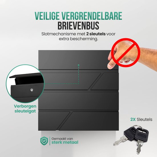 Boîte aux lettres Avalo en acier inoxydable noir avec boîte à journaux et serrure - avec matériel de montage et 2 clés
