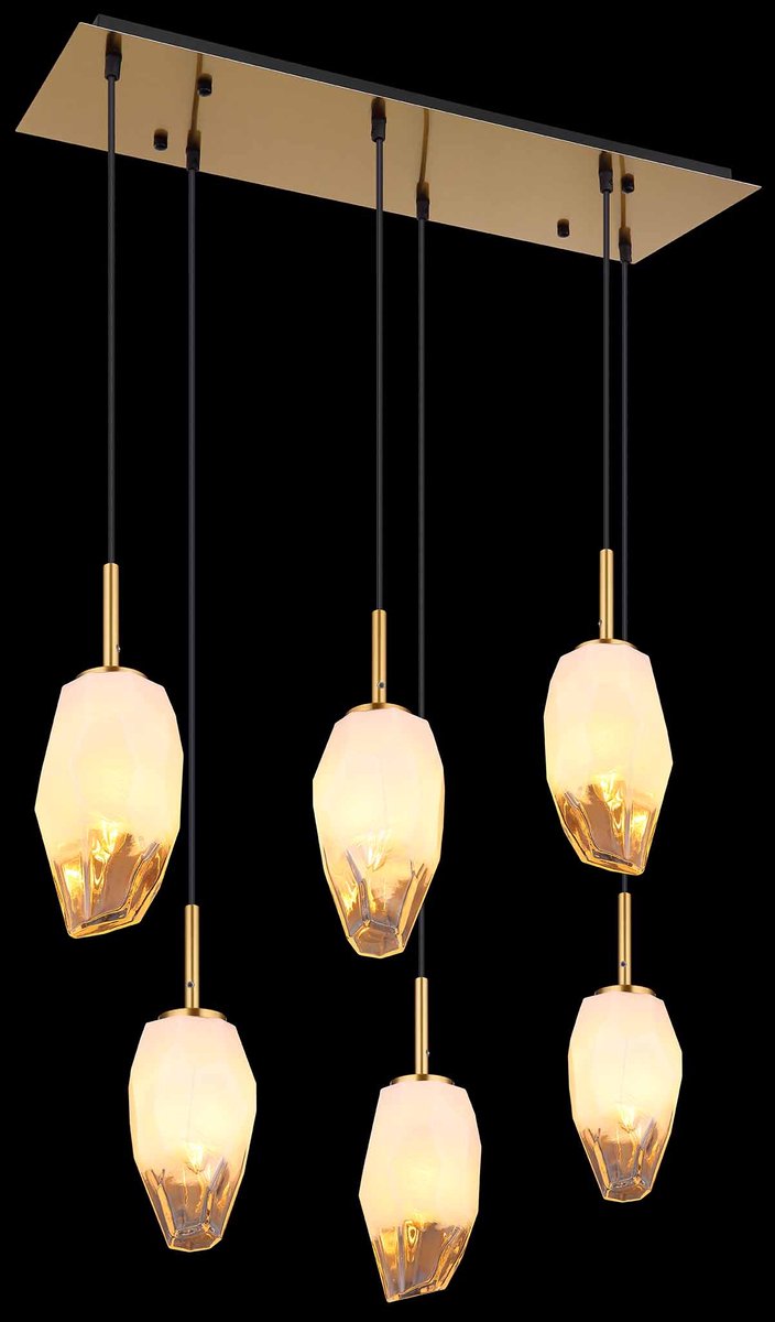 Globo - Lampe suspendue Barcley - Métal laiton - Verre opale et transparent - Design classique - Raccord E14 - Hauteur réglable