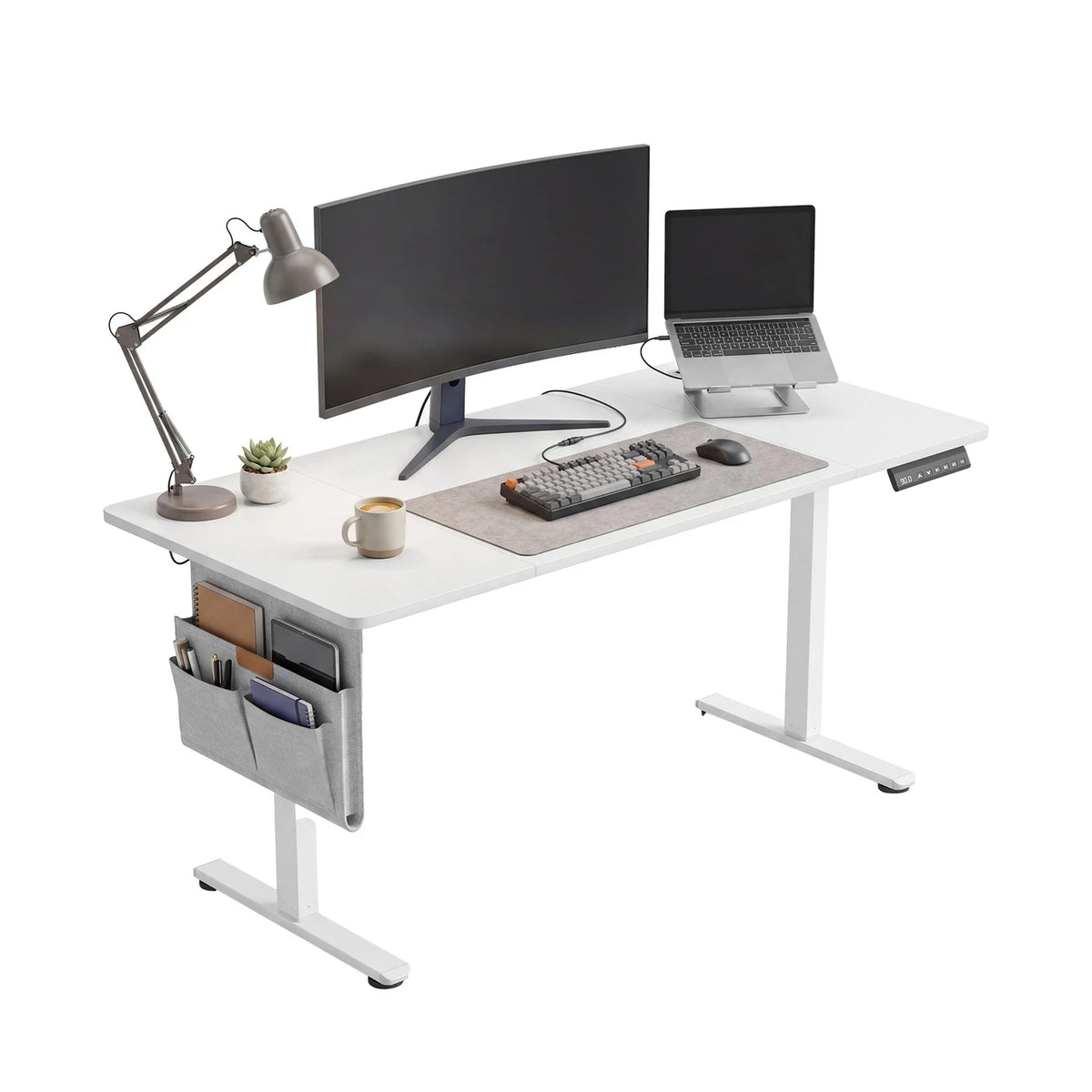 JOYFURNOS Bureau électrique assis-debout blanc 140,1 x 60,1 cm, réglable en hauteur
