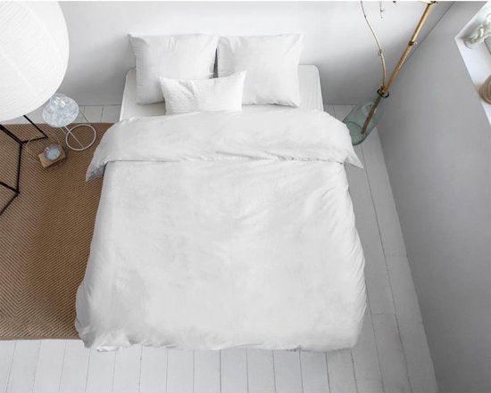 Primaviera Deluxe Uni Satin - Ensemble de housse de couette - Double - 200 x 200/220 + 2 taies d'oreiller 60 x 70 - Blanc