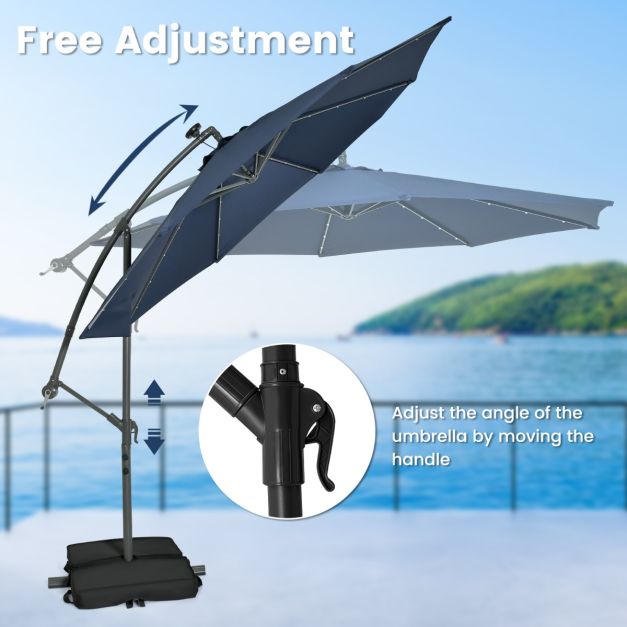 Coast Parasol flottant avec éclairage LED - Sacs de sable inclus - Ø3m - Bleu
