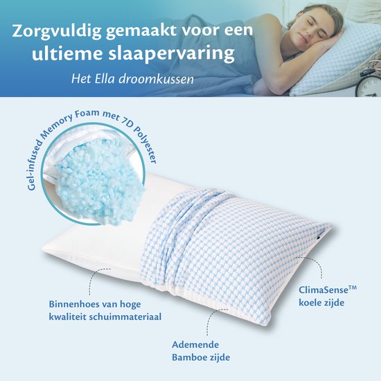 Ella® Oreiller de tête Douleurs cervicales 40 x 80 cm - Oreiller en bambou - Mousse à mémoire de forme / Rembourrage en mousse à mémoire de forme - Ergonomique et orthopédique - Taie d'oreiller incluse