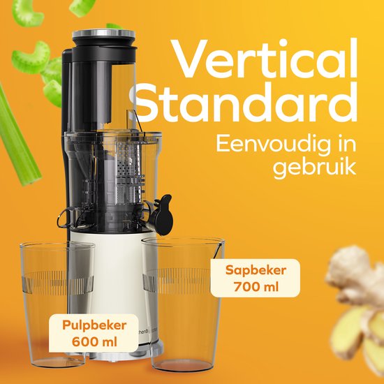 KitchenBrothers Slowjuicer - Vertical - Presse-agrumes - Presse-légumes et fruits - 80 mm - 750 ml - Champagne