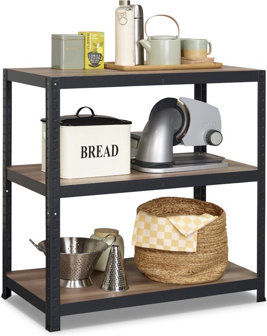 Avasco Shelving Cabinet Table - étagère basse - aspect bois - châssis métal noir - 88x90x45 - 3 étagères