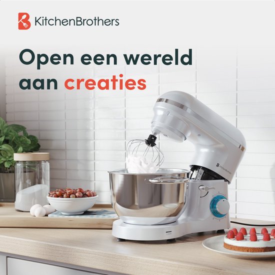 KitchenBrothers Robot de cuisine - Robot de cuisine - 6.2L - Mixeur avec bol de mixage - Mixeur de cuisine - 2000W - Blanc nacré