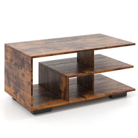 Table basse Coast à 3 niveaux – 90 x 50 x 42 cm – Naturel/Blanc ou Brun rustique
