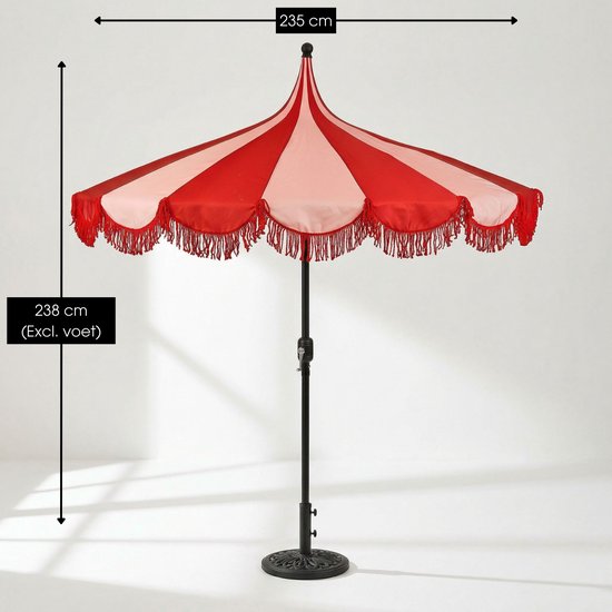 Mica Decorations Kim : parasol rayé avec sac de transport - Parasol à mât 238 x Ø235 cm - Parasol de jardin ou de balcon - Polyester, acier - Rouge