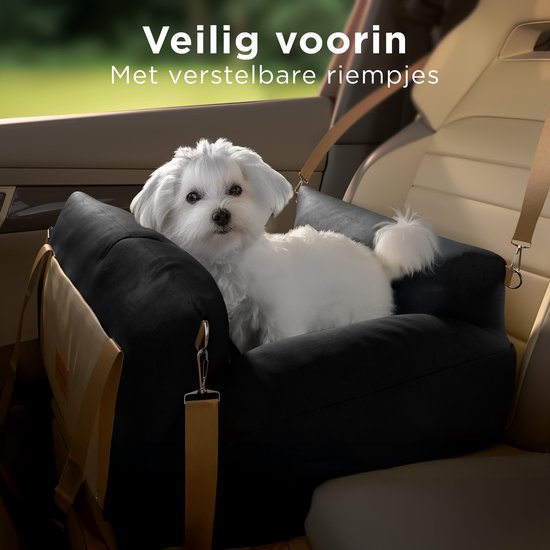 Siège auto pour chien CozySense® - Panier auto pour petit chien - Siège avant et arrière - Housse lavable et sac de transport - Noir/Beige