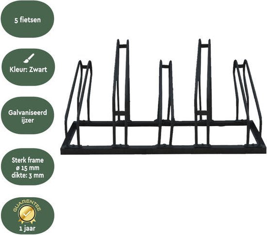 BRASQ Porte-vélos pour 5 vélos - Support pour vélos - Support pour vélos - Support pour vélos pour le sol Comprend le matériel de fixation - Noir