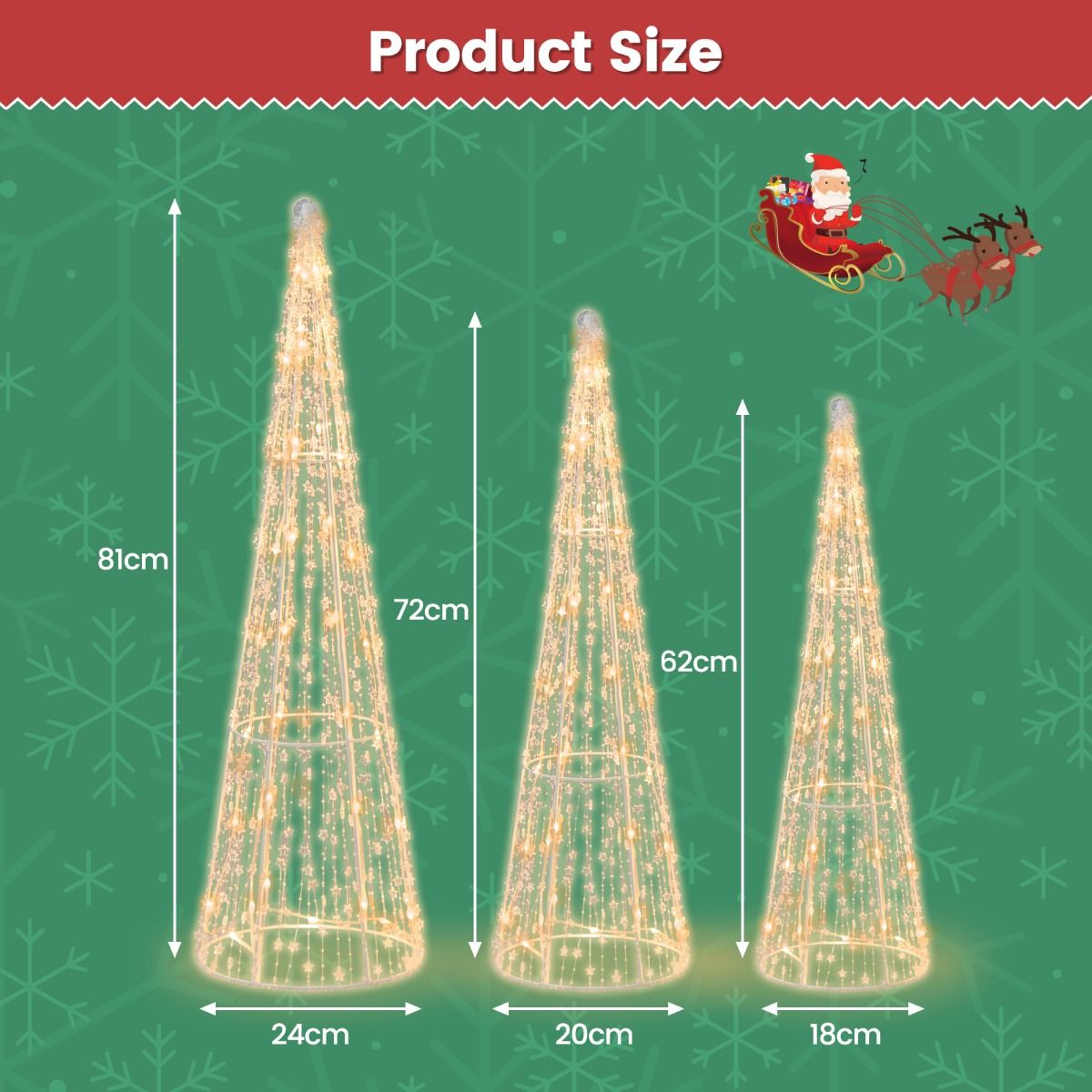 3 arbres de Noël illuminés Coast - LED blanc chaud - guirlandes étoilées - blanc - 81 / 72 / 62 cm - pour l'intérieur et l'extérieur