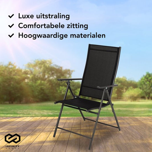 Infinity Goods Chaise de jardin - 7 pieds réglables - pliable - jardin ou balcon - résistant aux intempéries - textile - noir