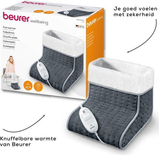 Chauffe-pieds électrique Beurer FW 20 - 3 niveaux de chaleur - Jusqu'à la pointure 47 - Chauffage rapide - Arrêt automatique - Polaire/Teddy - Doublure lavable en machine - Garantie 3 ans - Gris