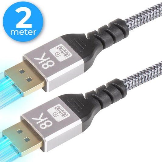 Nuvance - Câble Displayport - Câble d'affichage de 2 mètres - jusqu'à 32,4GBps - 8K Ultra HD - pour TV, ordinateur, moniteur, projecteur & Beamer - Display Port