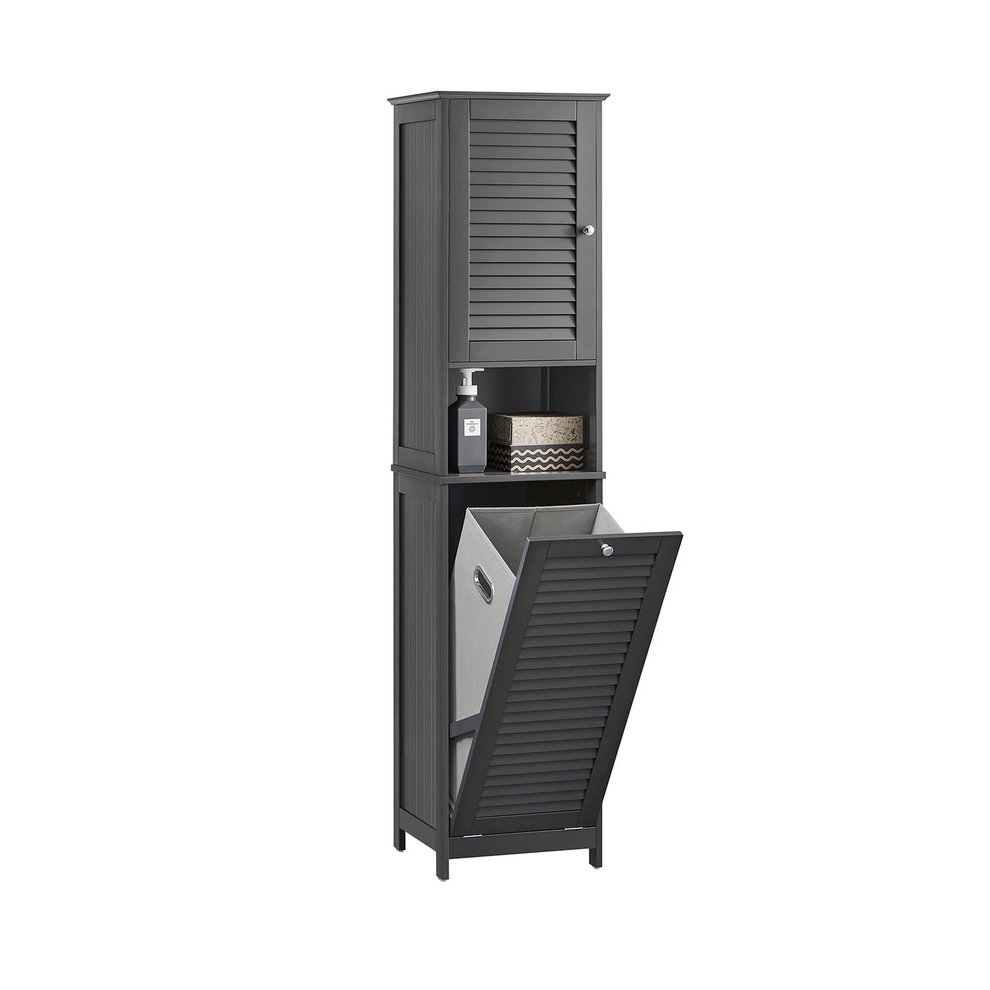 SoBuy Meuble colonne - BZR124-DG - Salle de bain - Panier à linge amovible - Anthracite