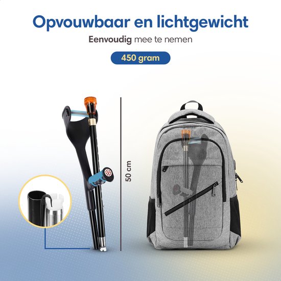 Béquilles de rééducation SafeLife - pliables et réglables en hauteur - béquilles de marche - béquilles de coude - 2 pièces