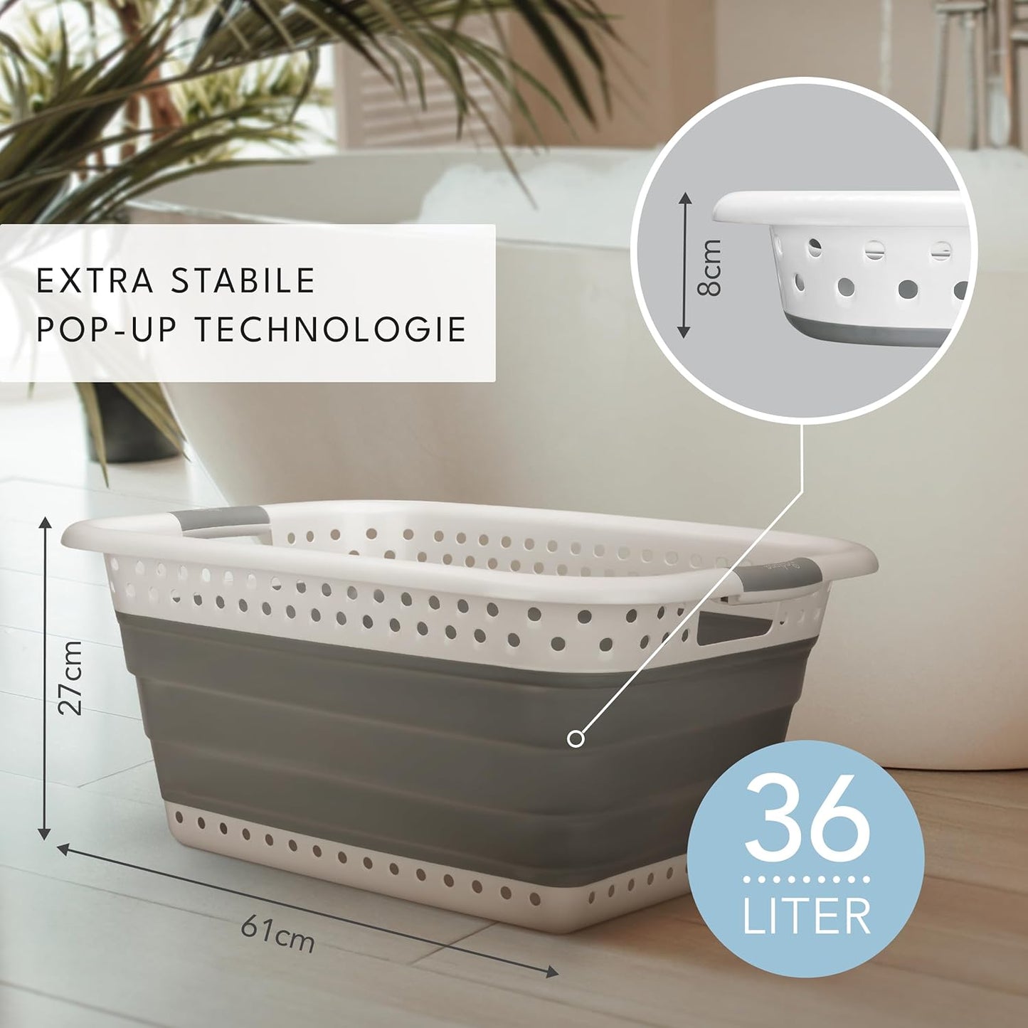 BADIONA Lot de 2 paniers à linge pliables 36L - Gris/Blanc - 61 x 45 x 27 cm - Peu encombrant et multifonctionnel