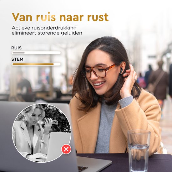 Écouteurs Golden Sound sans fil - Écouteurs sans fil - Écouteurs Bluetooth - Suppression active du bruit - Écouteurs pour le sport - Écran LED - Fonction tactile - Convient à tous les smartphones et ordinateurs portables