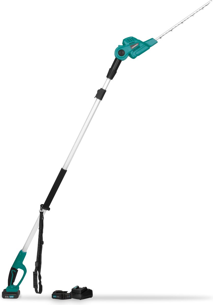 VONROC - Taille-haie Accu télescopique 20V - Lame inclinable - Réglable en continu (incl. 2x 2.0Ah Battery et chargeur rapide) - Vert/Noir