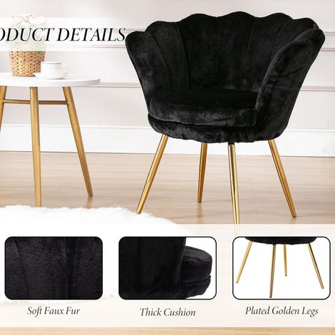 Fauteuil d'appoint Wahson en velours - Fauteuil moderne de coiffure avec dossier en forme de pétales de fleur - Noir