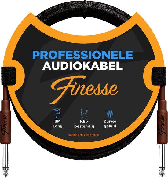 Finesse Guitar Cable PRO - 300 cm - Jack 6.35mm - Câble audio - Câble instrument - Câble guitare