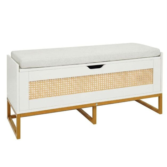Coast Shoe bench - Rotin - Coussin d'assise - 100 x 35 x 44 cm - Blanc