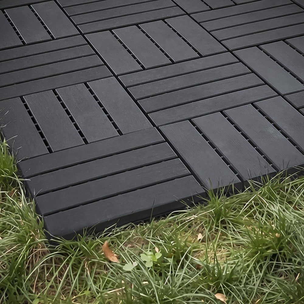 Dalles de terrasse en plastique Sobuy, noires - Système d'emboîtage - Finition imitation bois - Pour balcons et terrasses