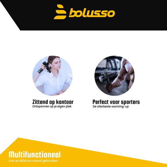 Bolusso Premium Massage Gun - Massage sportif et relaxant - Appareil de massage - 8 embouts - 30 modes - Professionnel - E-book gratuit