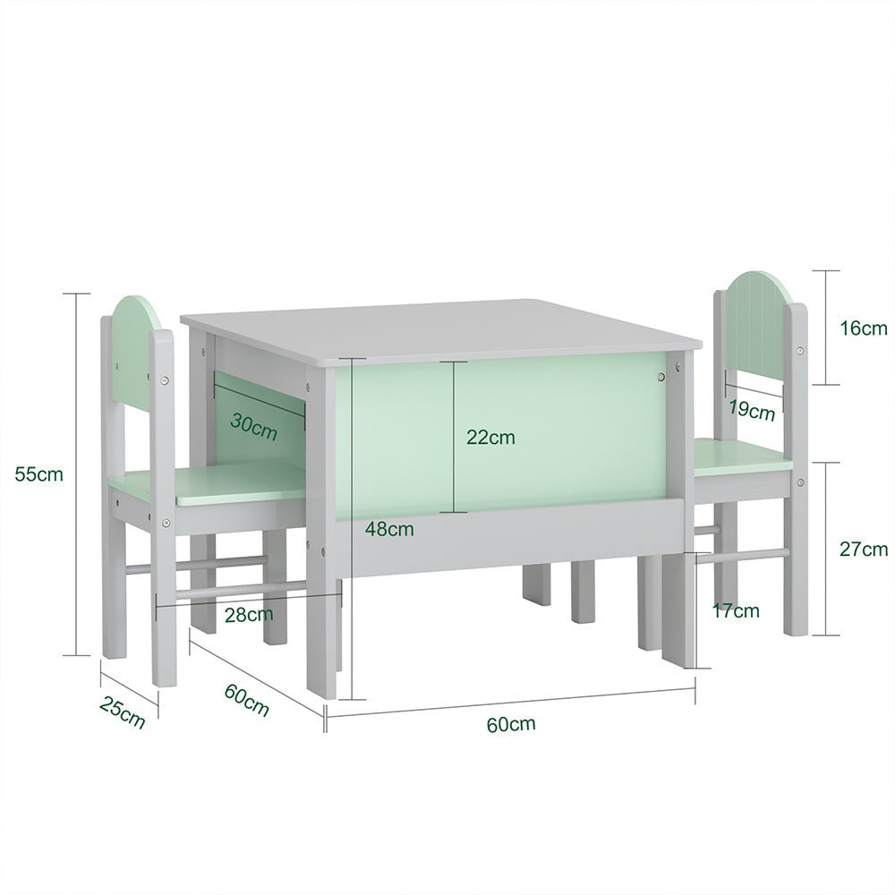 SoBuy Table enfant avec 2 chaises - Max. 75 kg - 60 x 60 x 48 cm - Vert clair
