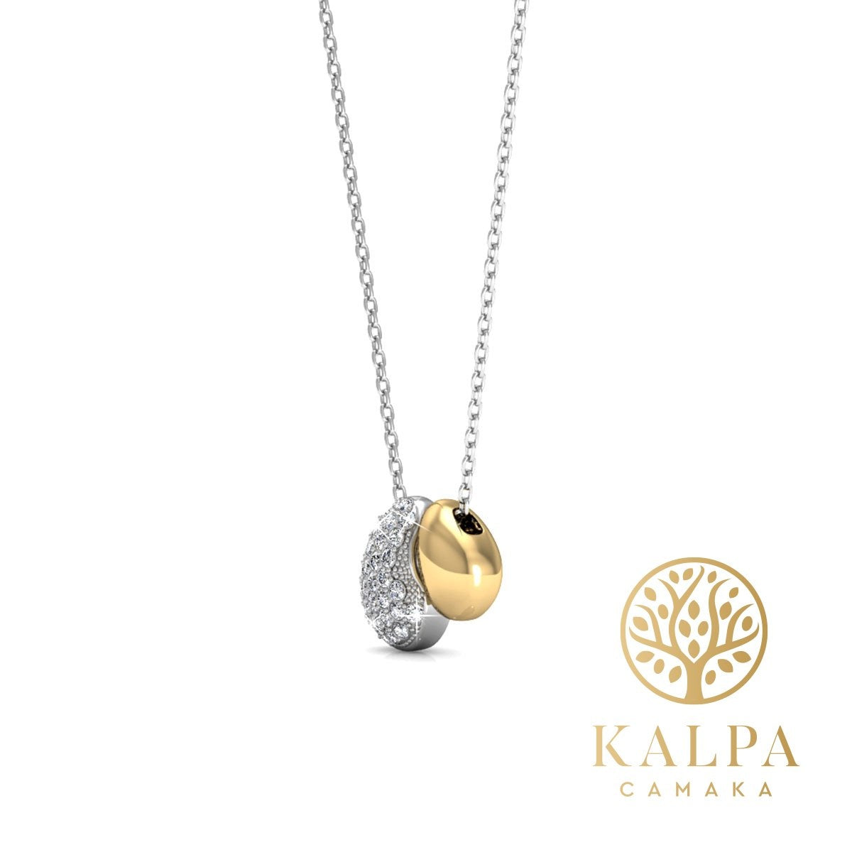 Yolora Collier Femme avec Pendentif - Cristaux Kalpa Camaka - Argent et Or - Plaqué Or Blanc et Or Jaune 18K - Collier Femme Argent/Or - Boîte cadeau