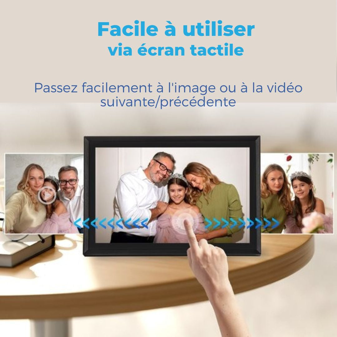 Cadre photo numérique avec Wifi - Saaf - écran tactile 10,1" et 160 Go - avec application - Noir