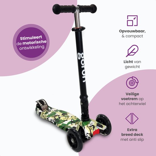 Trottinette pour enfants - Gofun - Roues lumineuses - Pliable - 3-8 ans - Réglable - Antidérapante - 85 x 58 x 23 cm - Noir