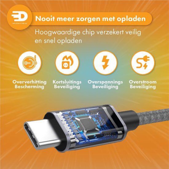Drivv. Câble USB vers USB C - Chargeur rapide - Câble de données et de charge USB C - 5 mètres - Convient à Samsung, iPhone 15 et autres - Gris spatial