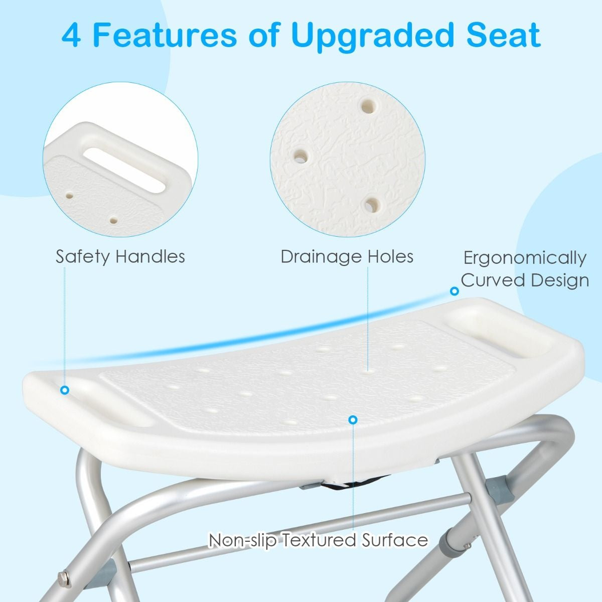 Siège de douche - Coast - Tabouret de douche - réglable en hauteur - Poignées à 3 niveaux -Léger et pliable - Capacité max 150 kg