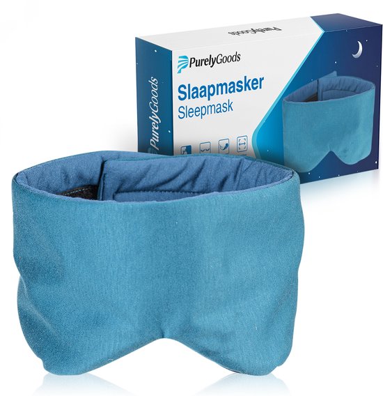 PurelyGoods® Masque de sommeil - Masque pour les yeux - 100% occultant - Masque de sommeil - Hommes et femmes - Ajustable - Coton - Bleu foncé