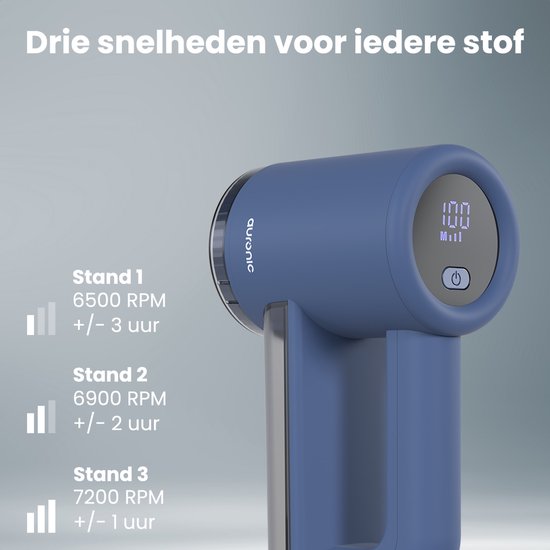 Auronic Electric Lint Remover Pro - Tondeuse à peluches - Autonomie 120 minutes - Rechargeable - Affichage LED - Défoliateur - Bleu