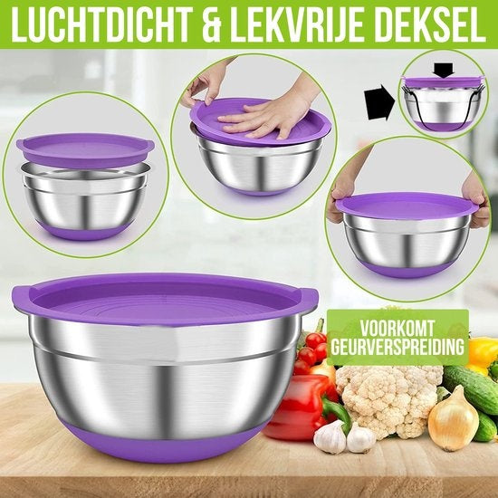 Strex Set de bols à mélanger 5 pièces - acier inoxydable - Bol à mélanger avec couvercle - Bol à frire avec couvercle