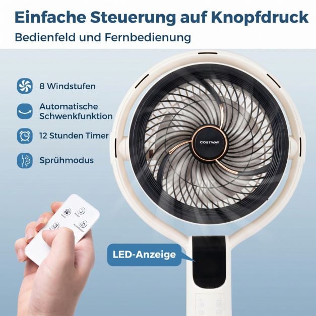 Ventilateur nébuliseur Coast avec télécommande – 65-98 cm – 1,7 L – Blanc