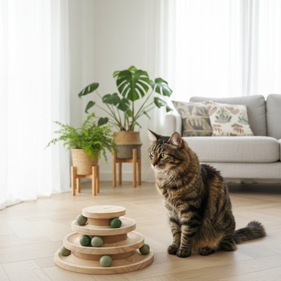 By Cee Cee Jouets en bois pour chat - Tour de jeu pour chat - 26x26x14.5cm - Ziva