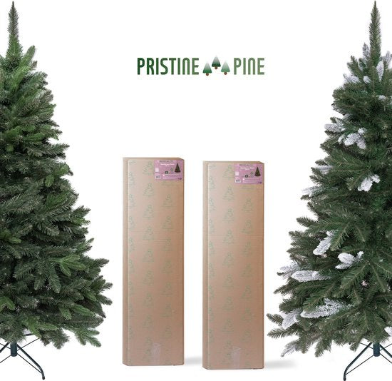PristinePine Full Artificial Christmas tree with snow 180cm - Arbre de Noël robuste - Base en métal - Montage rapide