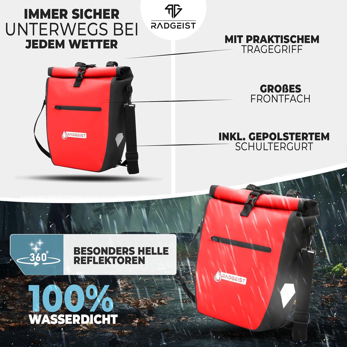 Sacoche de vélo Radgeist pour porte-bagages - Imperméable - Lot de 2 - Rouge