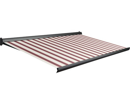 Store Soluna Sunette Simply Good - Cadre anthracite - Motif 323 Rayures - 400 x 300 cm - Commande manuelle à gauche - Demi-cassette