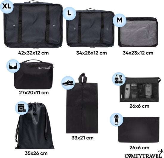 Comfytravel Packing Cubes Set - Organisateur de voyage pour valise / sac à dos - Accessoires de voyage - Imperméable / 8 pièces