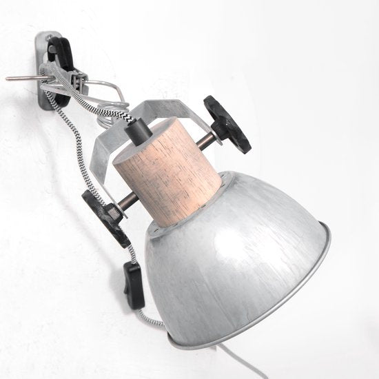 Spot à pince et applique murale Gearwood 2752NI, nickel, douille E27, design tendance, en bois et métal, pour usage intérieur, orientable et inclinable